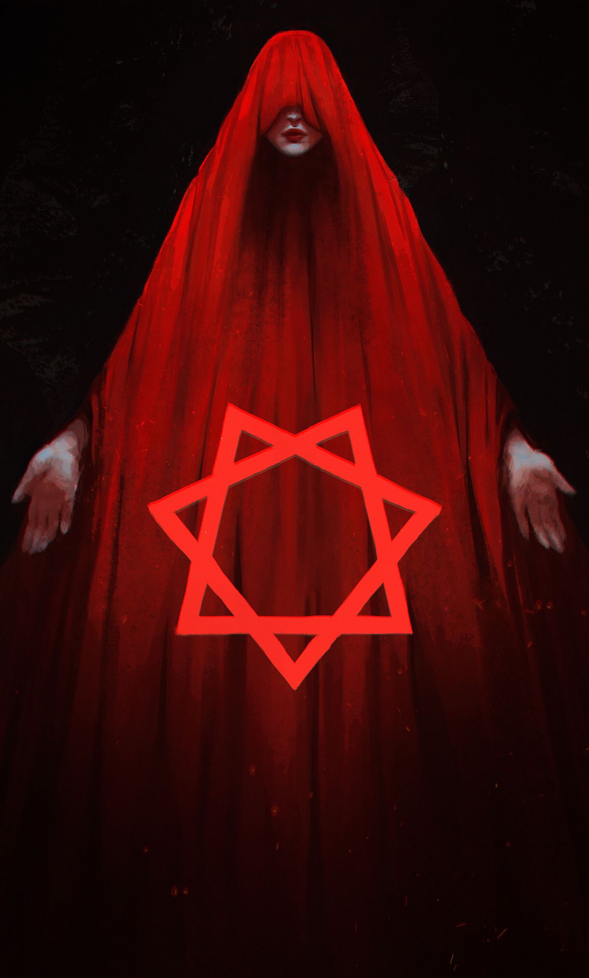 Scarlet Woman red robed unicursal hexagram Thelemic