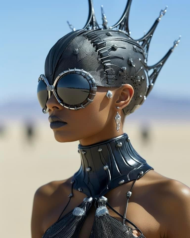 Burning Man: участница в шипастой короне-маске и корсетной броне